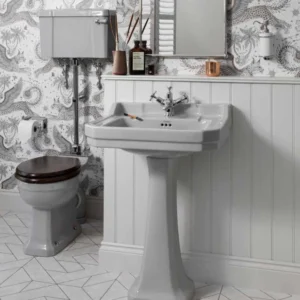 61cm Edwardian wash basin (1th) - Coloured - Pedestal