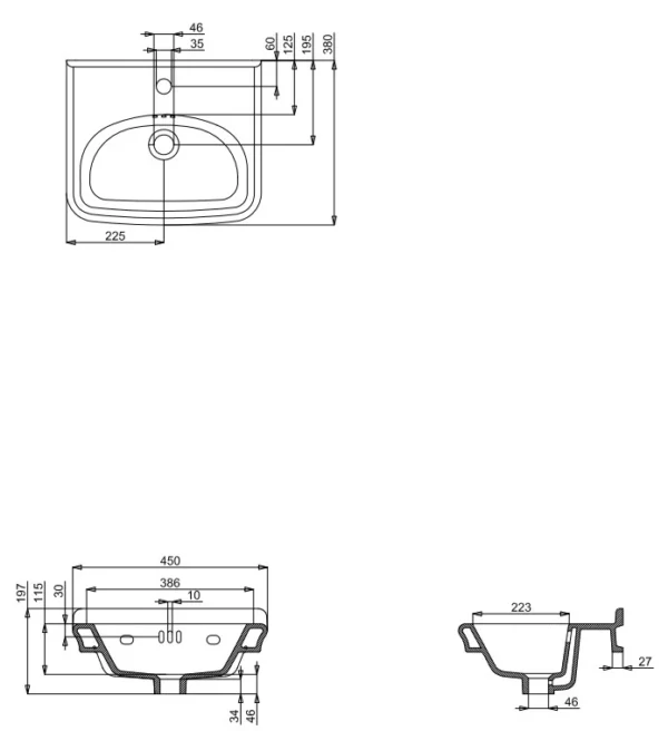Portobello 45cm Wall Hung Basin - Image 2